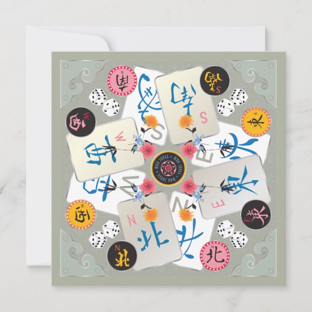 Cartão De Notas Placa plana Mah Jongg Winds (Frente)