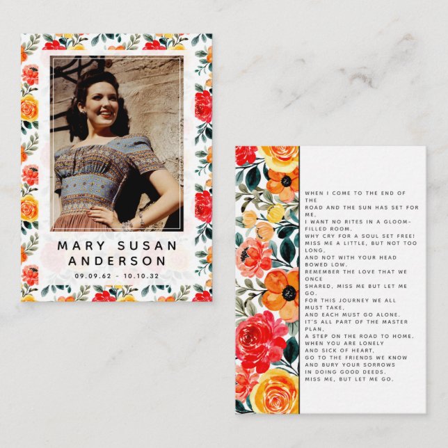 Cartão De Notas Placa Poem de Foto Floral de Memória Amante (Frente/Verso)