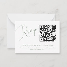 Cartão De Notas Placa RSVP de Casamento de Código QR Verde Sage