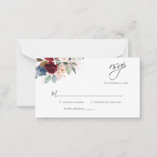 Cartão De Notas Placa RSVP de Casamento Eucalyptus Burgundy Floral