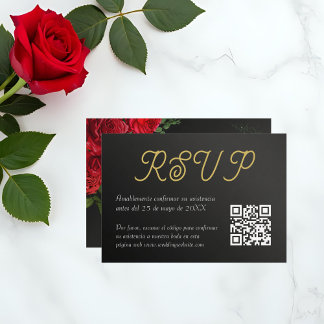 Cartão De Notas Placa RSVP de Código QR Elegante Boda de Rosas