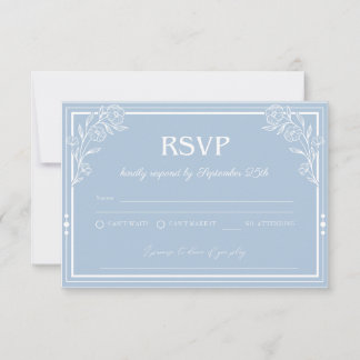 Cartão De Notas Placa RSVP Floral Azul Elegante