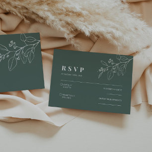 Cartão De Notas Placa RSVP Verde Floral Sage