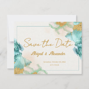 Cartão De Notas Placa 'Save the Date' da Flor Teal Elegante