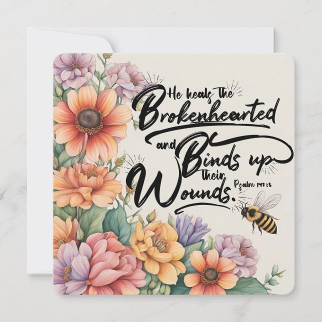 Cartão De Notas Placa Versa bíblia - 5,25 x 5,25 Psalm 147:3 (Frente)