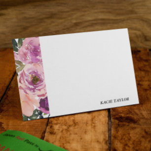 Cartão De Notas Placas de Nota Personalizadas Florais Púrpuras Ros