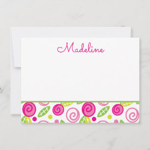 Cartão De Notas Placas de Nota Plana Personalizadas Florais Rosa e