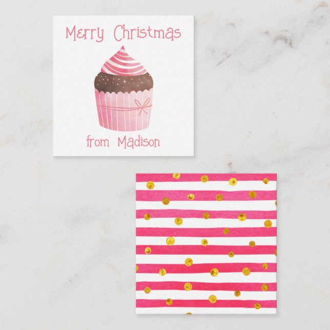 Cartão De Notas Placas de presentes de Natal para Cupcake de Aquar (Frente/Verso)