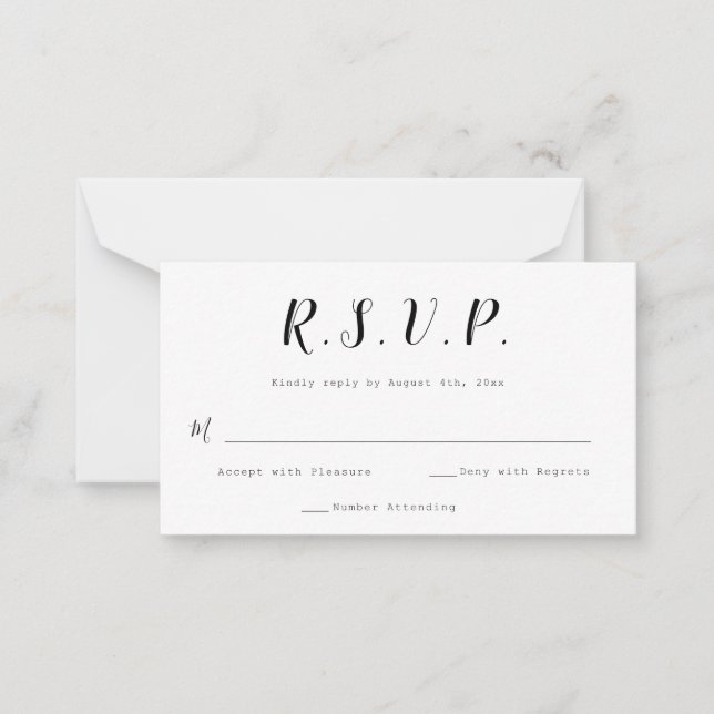 Cartão De Notas Placas RSVP de Casamento de Caligrafia Orçamental (Frente)