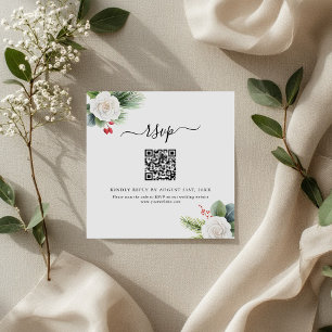 Cartão De Notas Placas RSVP de Casamento de Código QR Boho Script 