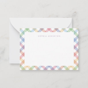 Cartão De Notas Plaid de arco-íris fofo pastel personalizado para 