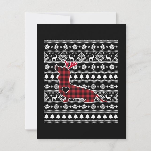 Cartão De Notas Plaid Vermelho Buffalo Dachshund Cão Natal (Frente)