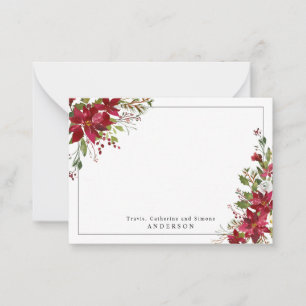 Cartão De Notas Poinsétia Vermelha Chic Floral Natal Festa
