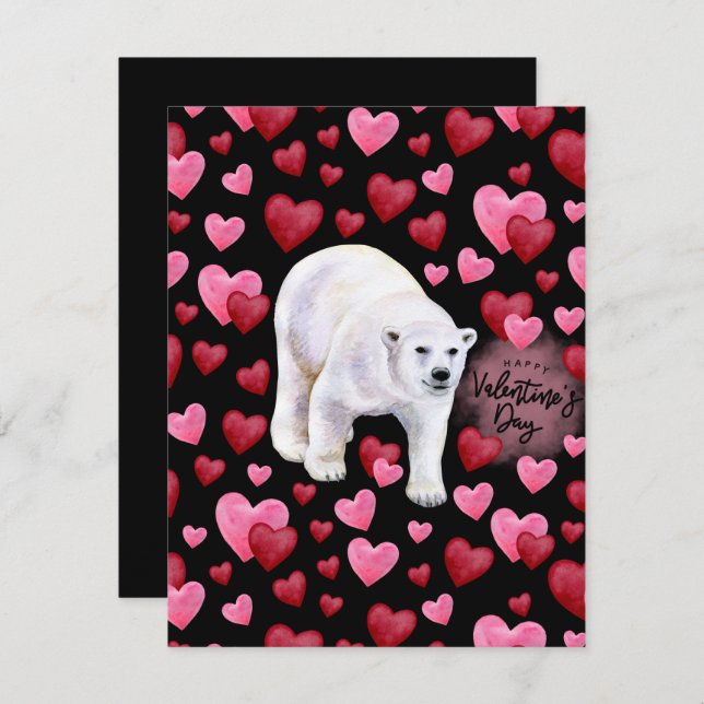 Cartão De Notas Polar Bear Love Valentine’s Day Card in Black (Frente/Verso)