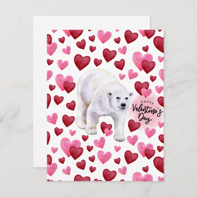 Cartão De Notas Polar Bear Love Valentine’s Day Card in White (Frente/Verso)