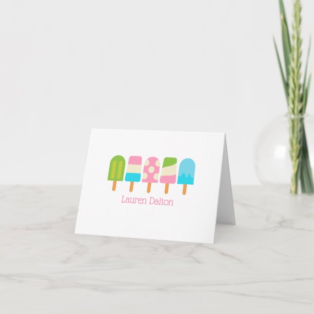 Cartão De Notas Polka Dot Popsicle Personalized Folded Note Cards (Frente)