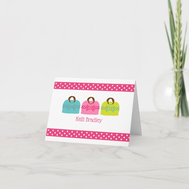 Cartão De Notas Polka Dot Purses Personalized Folded Note Cards (Frente)