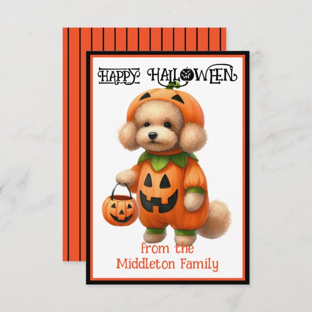 Cartão De Notas Poodle Puppy Dog Feliz Halloween (Frente/Verso)