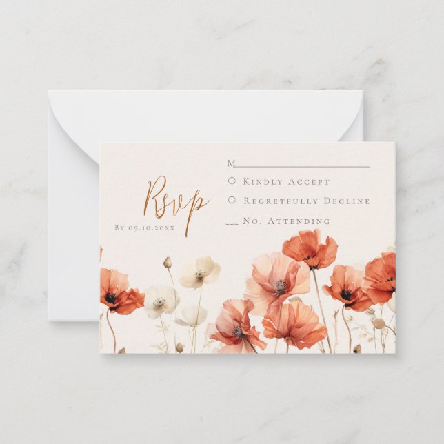 Cartão De Notas Poppies e flores silvestres RSVP (Frente)