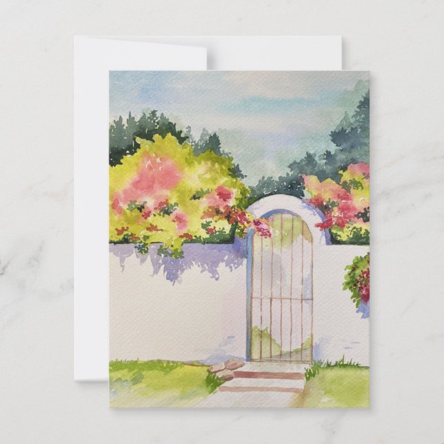 Cartão De Notas Portão de Jardim Arrancado com Aquarela (Frente)