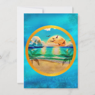 Cartão De Notas Praia Tropical Moderna Palmeiras Pôr do Sol Férias