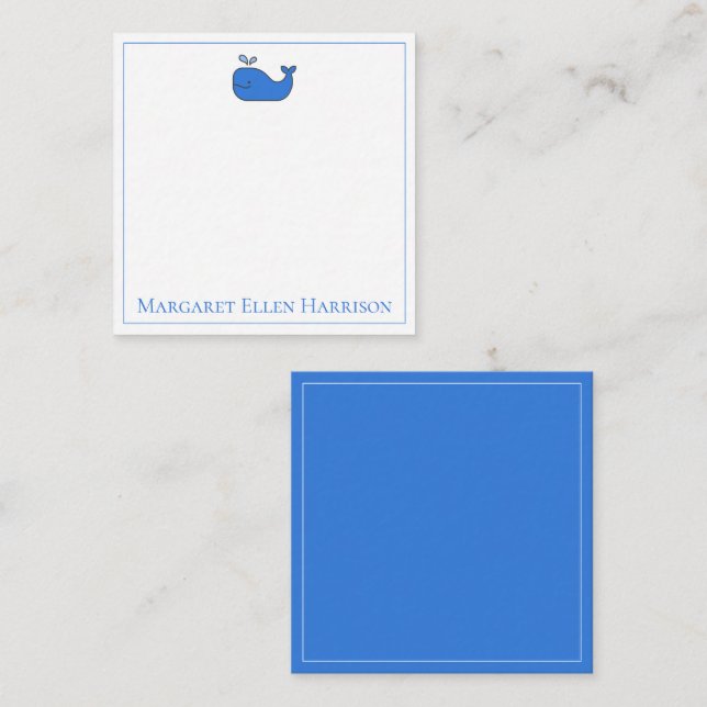 Cartão De Notas Pré-Disquete Azul Náutico e Baleia Branca Personal (Frente/Verso)