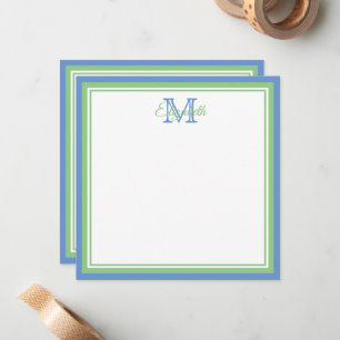 Cartão De Notas Pré-ppy Cornflower Blue e Sage Green Monograma