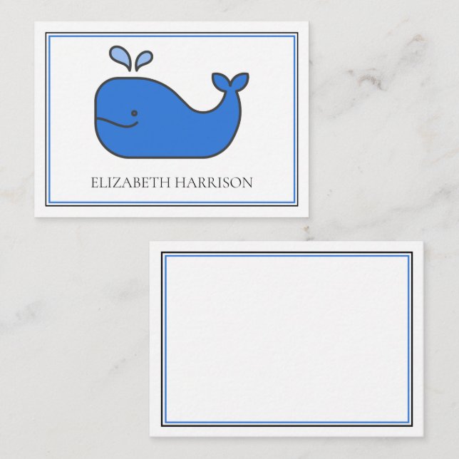 Cartão De Notas Preppy Blue Whale Personalizado (Frente/Verso)
