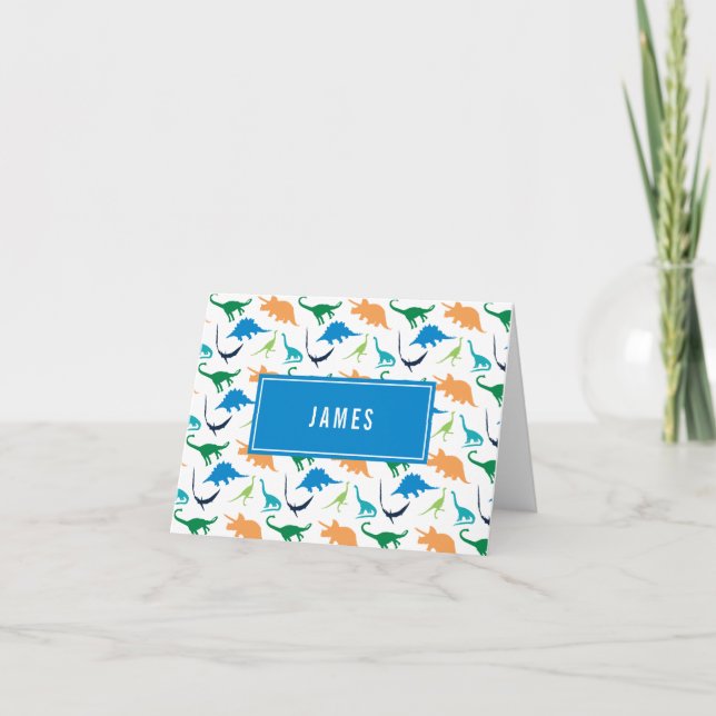 Cartão De Notas Preppy Boy Dinosaur Personalized Thank You Notes (Frente)