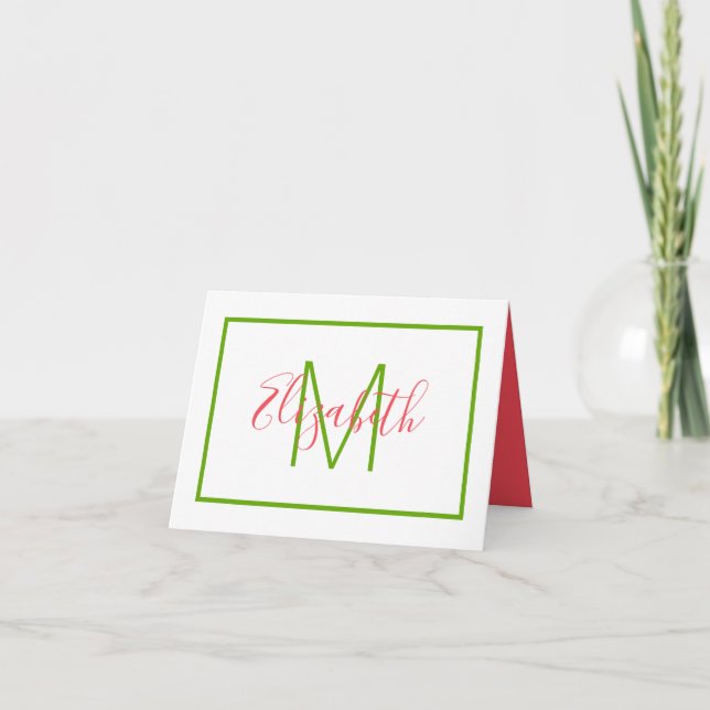 Cartão De Notas Preppy Pink and Green Monogram (Frente)