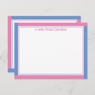Cartão De Notas Preppy Pink & Cornflower Blue Name Stationery