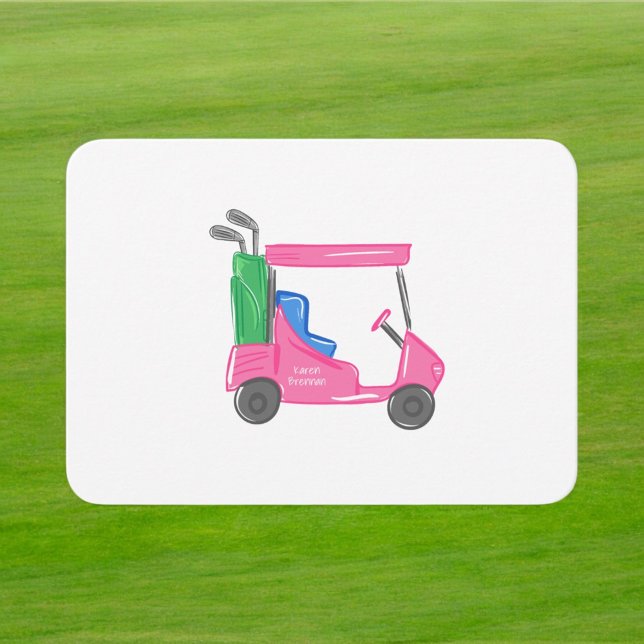 Cartão De Notas Preppy Pink Golf Carrinho Personalizado (Criador carregado)