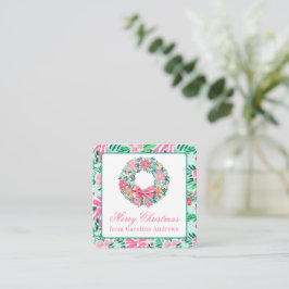 Cartão De Notas Preppy Pink & Green Christmas Wreath Enclosure