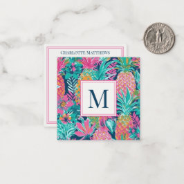 Cartão De Notas Preppy Pink Teal Navy Blue Pineapple Monogram