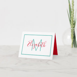 Cartão De Notas Preppy Red and Aqua Monogram