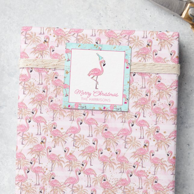 Cartão De Notas Presente de Natal Flamingo Beach, Papais noeis Ros (Criador carregado)