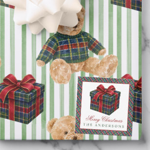 Cartão De Notas Presente de Natal Xadrez Tartan Aquarela Presente