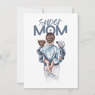 Cartão De Notas Presente Personalizado Super Mãe com Filho e Filha