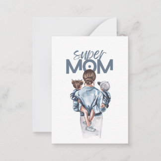 Cartão De Notas Presente Personalizado Super Mãe com Filho e Filha