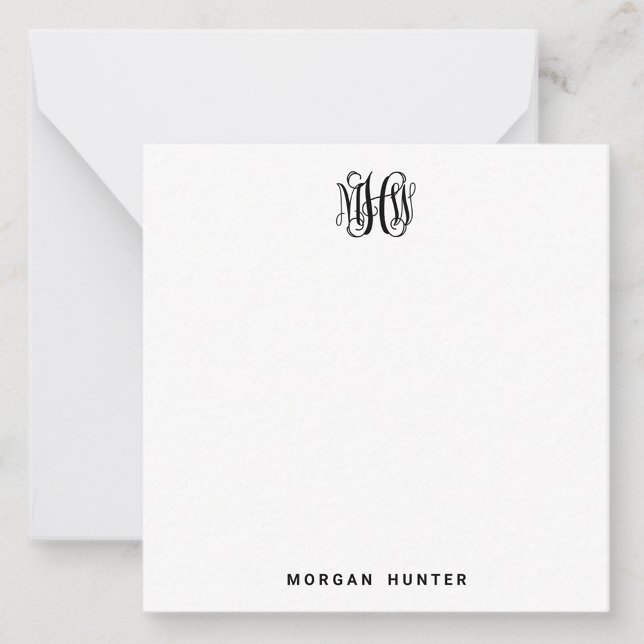 Cartão De Notas Preto 3 Monograma inicial de Script de Vinha BG (Criador carregado)