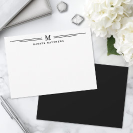 Cartão De Notas Preto e Branco Simples Dois Bordos Minimalista