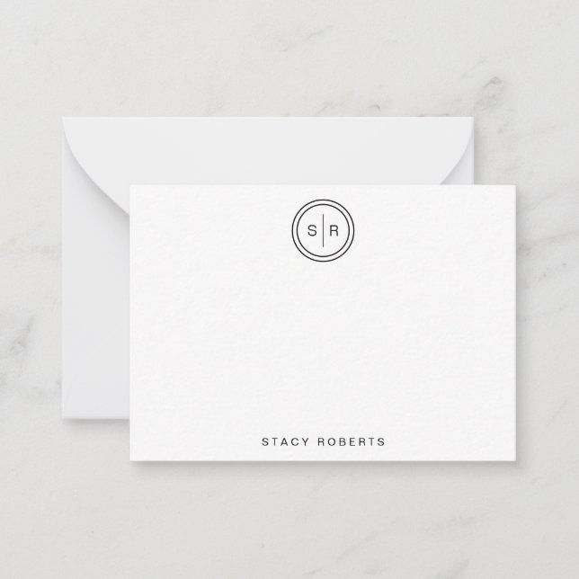 Cartão De Notas Preto Simples 2 Círculo Inicial Monograma (Frente)