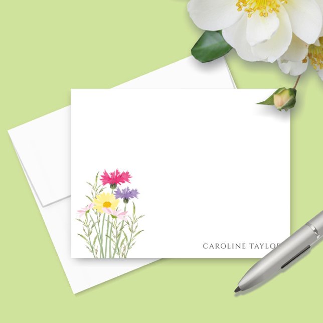 Cartão De Notas Primavera Wildflower Watercolor Stationery (Criador carregado)