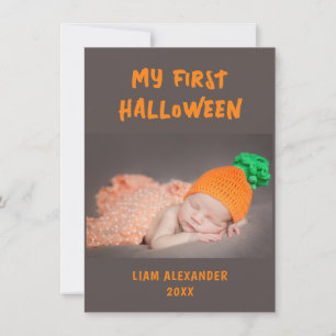 Cartão De Notas Primeira Foto de Bebê no Halloween Cinza