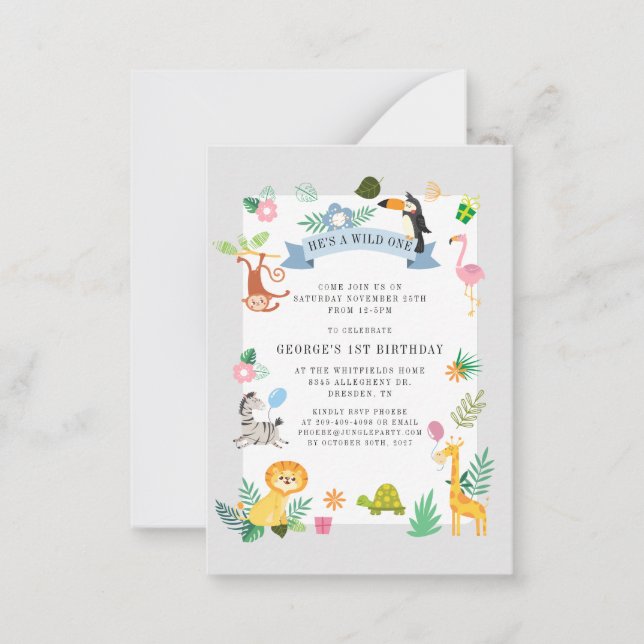 Cartão De Notas Primeiro aniversario Selvagem de Animais Safari (Frente)