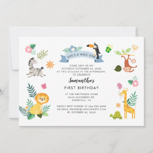 Cartão De Notas Primeiro aniversario Selvagem de Animais Safari