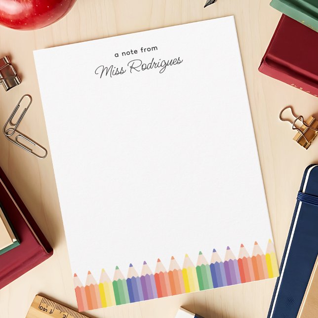 Cartão De Notas Professores Personalizados Agradecimento Arco-Íris (Note card shown in 4.25 x 5.5 in. Add name and choose size, paper, and corner style)
