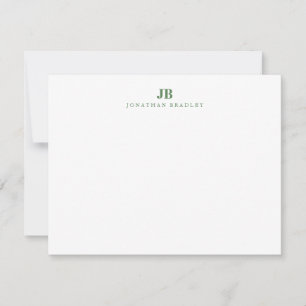 Cartão De Notas Profissional Monograma Minimalista Verde Salvia