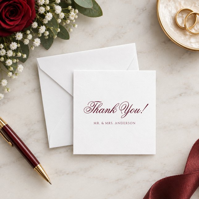 Cartão De Notas Profundo Branco de Casamento Script Agradecer em B (Criador carregado)