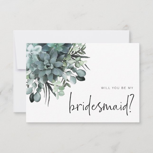 Cartão De Notas Proposta de Bridesmaid com Suculência de Aquarela (Frente)